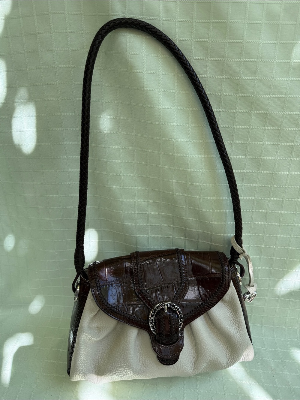 Brighton Vintage Cream/Dark Brown Shoulder Bag with Exclusive Silver Hardware